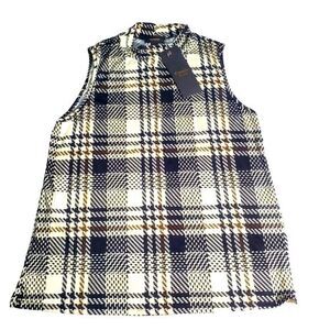Nwt‎ Espresso Plaid Mock Neck Sleeveless Top Career Casual Trendy L